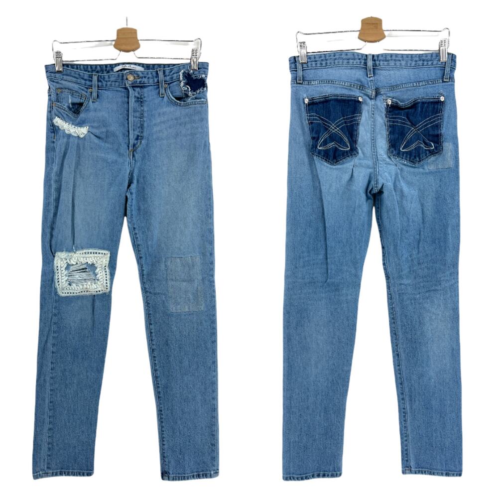 Joes 30x33 Taylor Hill Blue Medium Wash High Rise Straight Patch Lace Jeans